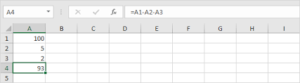 subtract in excel